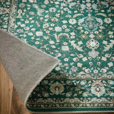Eco-Washable Green Rug Medallion Design - Rugs
