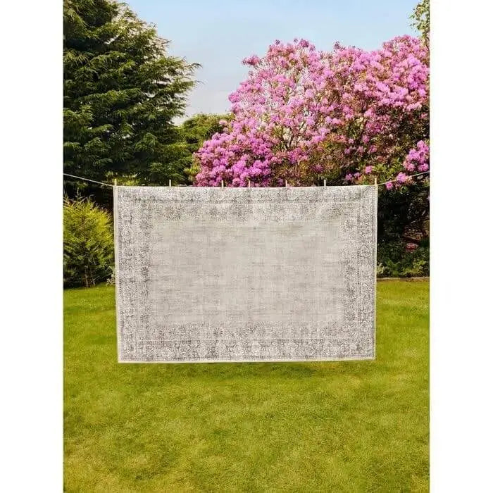 Eco-Washable Grey Rug Bordered Design - Rugs