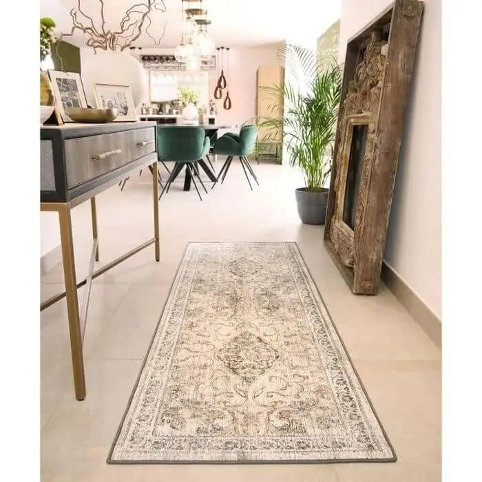 Eco-Washable Grey Rug Bordered Design - Rugs