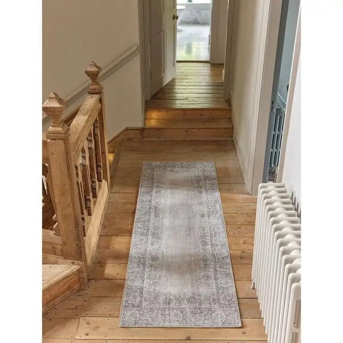 Eco-Washable Grey Rug Bordered Design - Rugs
