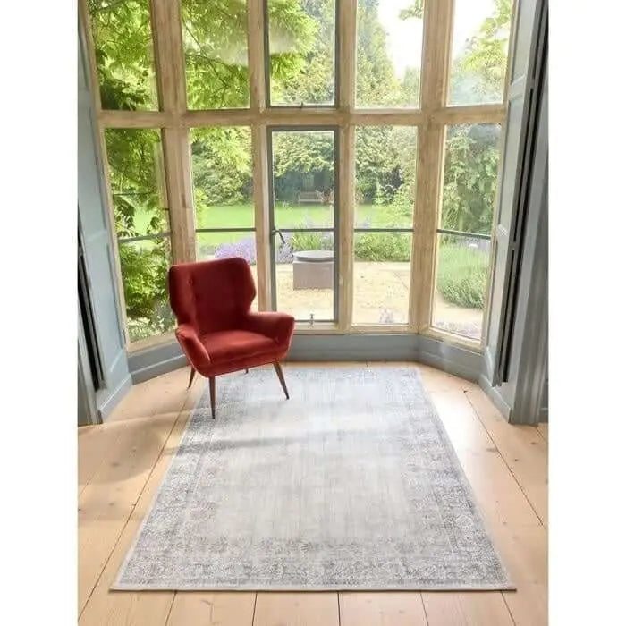 Eco-Washable Grey Rug Bordered Design - Rugs