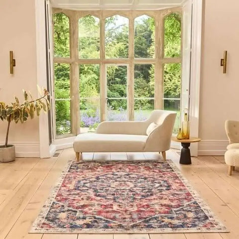 Eco-Washable Red Rug Medallion Design - Rugs