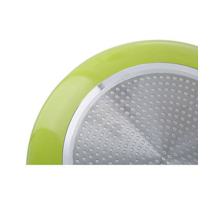 Ecocook 30cm lime green frying pan with ceramic coating and perforated stainless steel cooking surface and silver rim