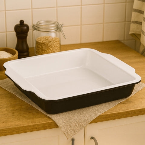 Ecocook black baking dish enamel with rounded corners and handles perfect for easy baking and serving