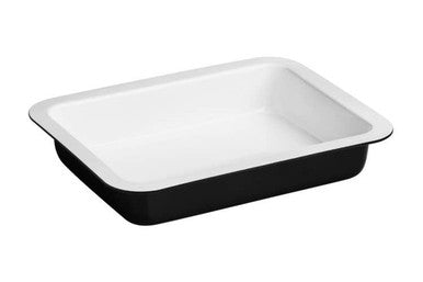 Black rectangular roasting dish ecocook with enamel material white interior and raised edges for easy cooking