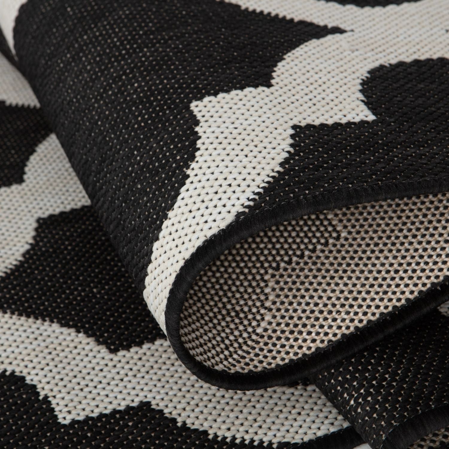 Black and white geometric patterned ecology outdoor rug black with woven texture perfect for outdoor use