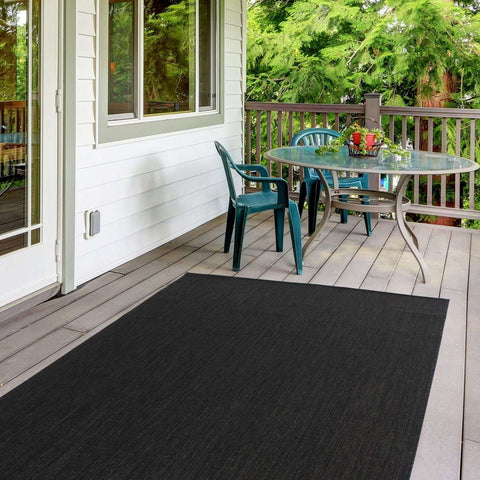 Black textured ecology outdoor rug perfect for patios and outdoor spaces in durable eco-friendly material