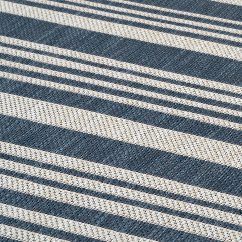 Ecology outdoor rug blue with woven blue and cream stripes perfect for outdoor use
