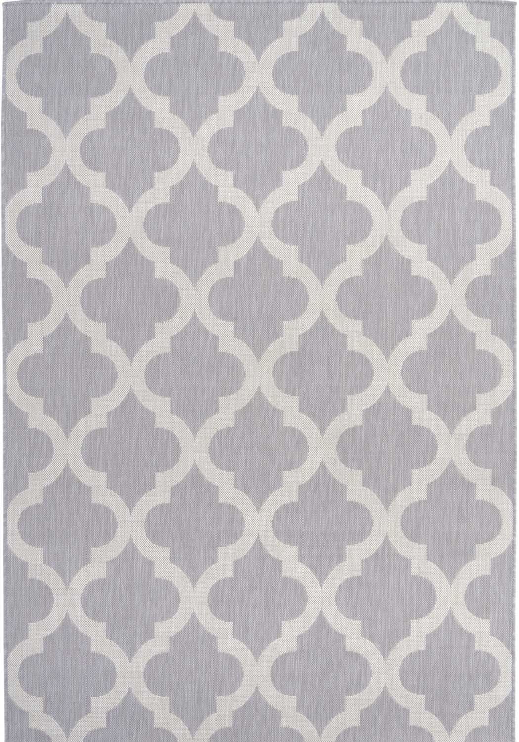 Gray and cream quatrefoil patterned ecology outdoor rug grey made with durable 400g material for outdoor use