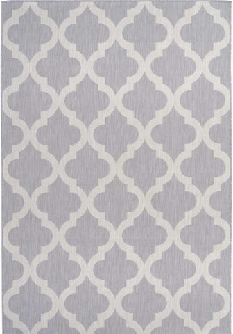Gray and cream quatrefoil patterned ecology outdoor rug grey made with durable 400g material for outdoor use