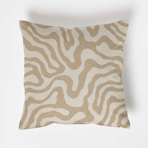 Beige and cream abstract wave-patterned ecru wiggle throw cushion perfect for cozy scatter cushions
