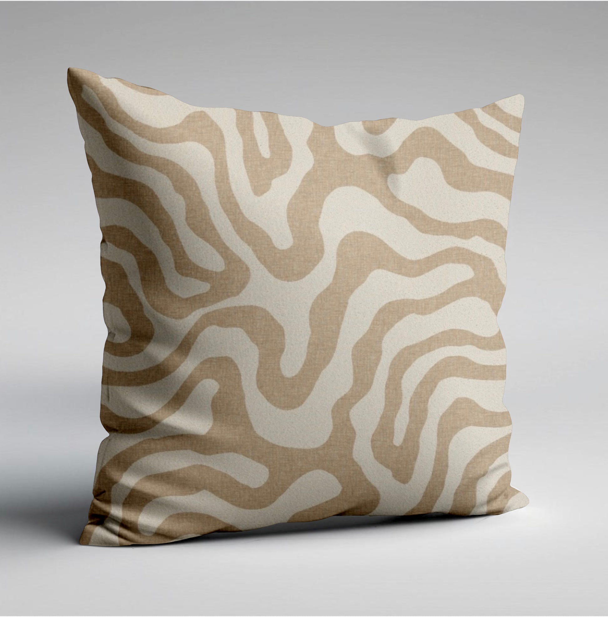Beige and cream abstract wave pattern on an ecru wiggle throw cushion perfect for scatter cushions