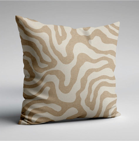 Beige and cream abstract wave pattern on an ecru wiggle throw cushion perfect for scatter cushions