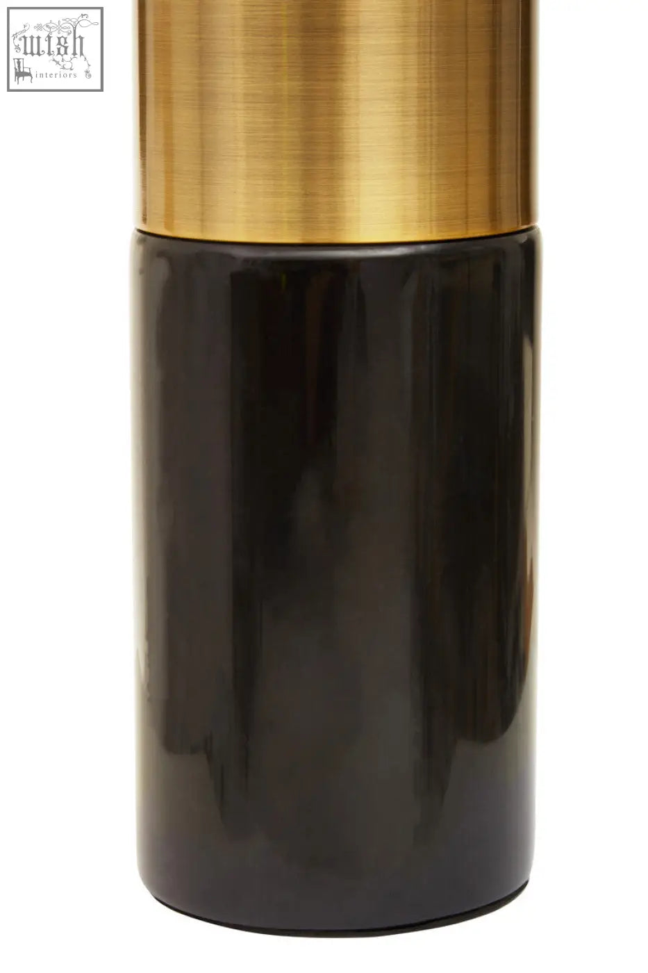 A sleek salt or pepper shaker with a brushed gold top and glossy black body for edgar black marble gold table lamp fans