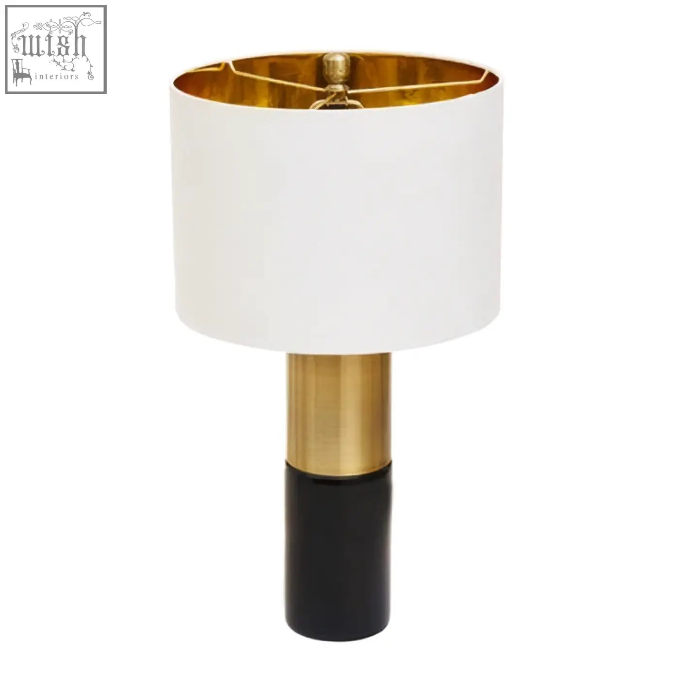 Edgar black marble and gold table lamp with white cylindrical shade gold interior and two toned brass black base
