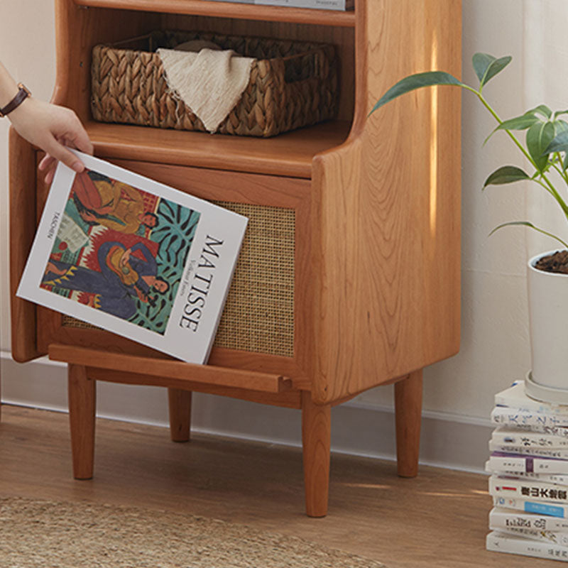 Light wood edith bedside table with woven cane panels and tapered legs solid wood bedside table