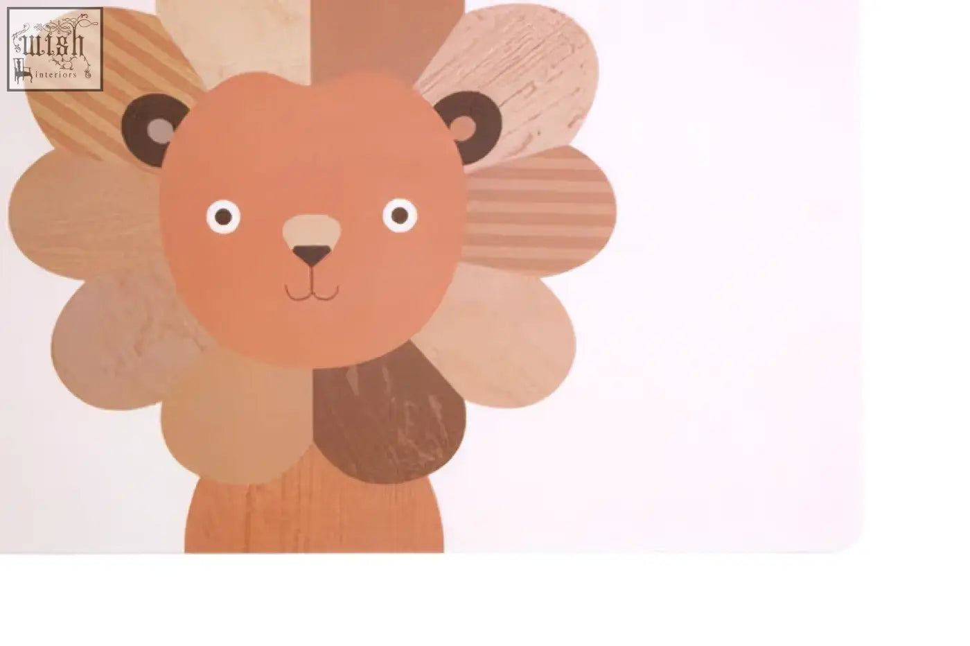 A charming effy set of 2 lion placemat and coaster with layered orange and brown paper textures on a muted base