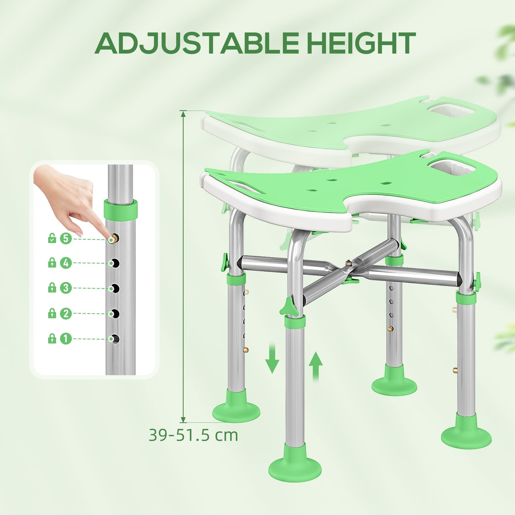 HOMCOM 39-51.5cm 'U' Seat Padded Shower Stool - Green