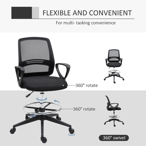 Vinsetto Ergonomic Mesh Back Drafting Chair, Tall Office Chair, Draughtsman Chair with Adjustable Height and Footrest 360\'c2\'b0 Swivel, Set of 5