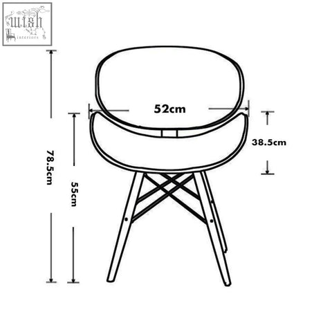 Modern mid-century style eiffel dining chair with rounded cushioned walnut seat and four angled wooden legs