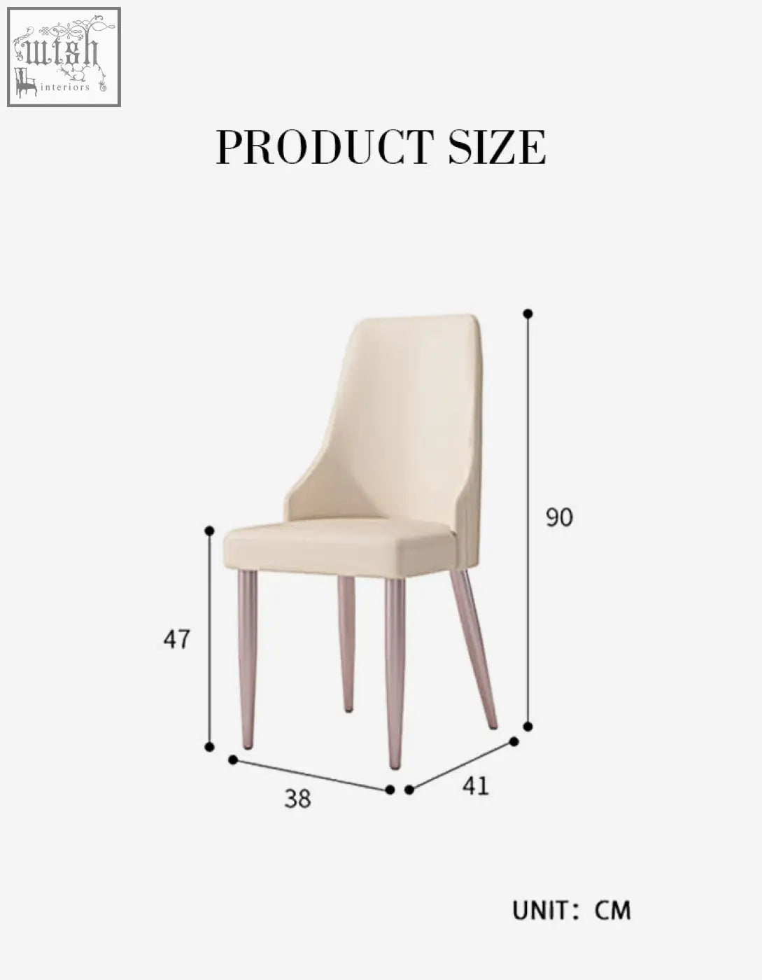 Cream upholstered eira dining chair with slender metallic legs perfect for style and comfort with offer financing available