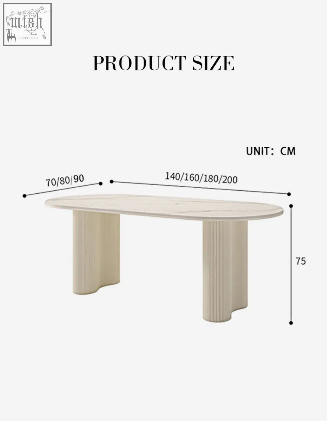 Cream-colored oval white dining table with fluted curved legs and smooth tabletop perfect for dining room