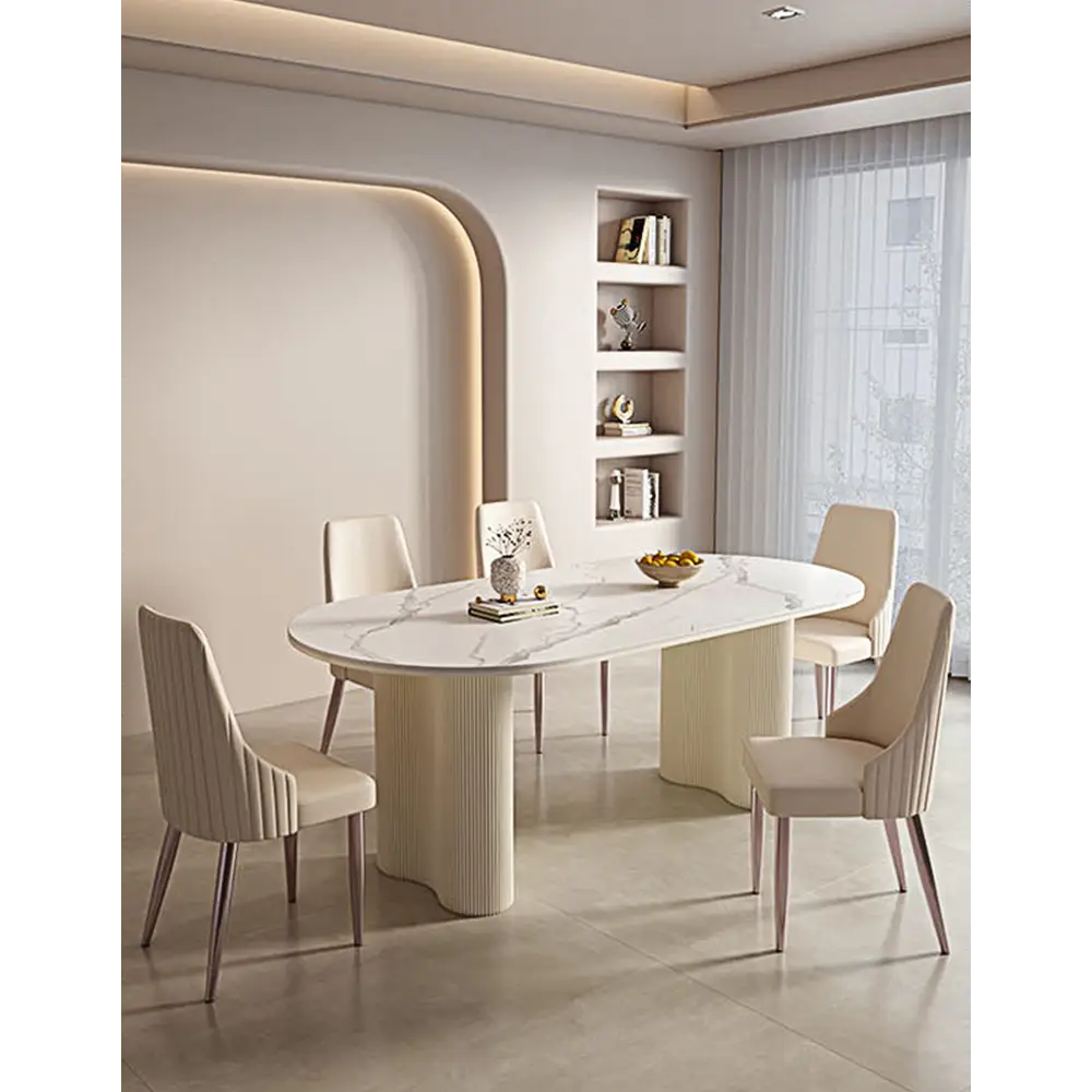 Eira White Dining Table Oval with or without Chairs - Dining table