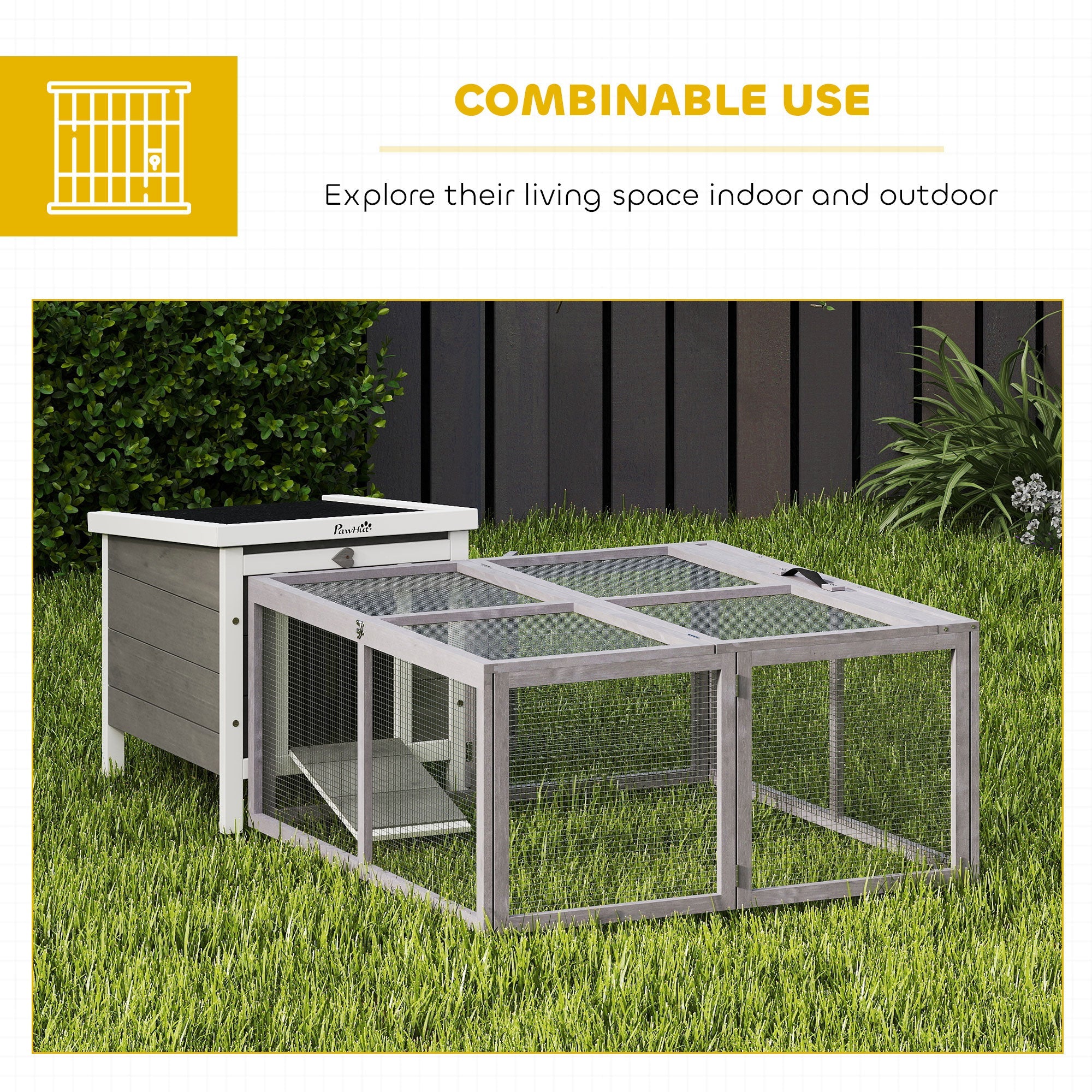 PawHut Rabbit Hutch Outdoor, Foldable Guinea Pig House with Openable Top, for 3 Bunnies, Ducks, Chickens, 110 x 105 x 50 cm
