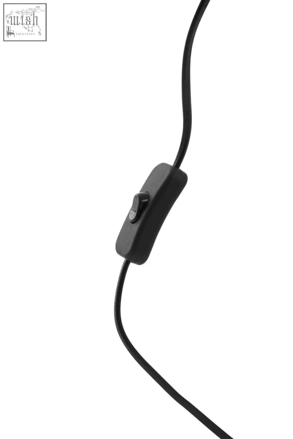 Black plastic toggle switch with matte finish attached to cord for elara black marble table lamp with ivory shade