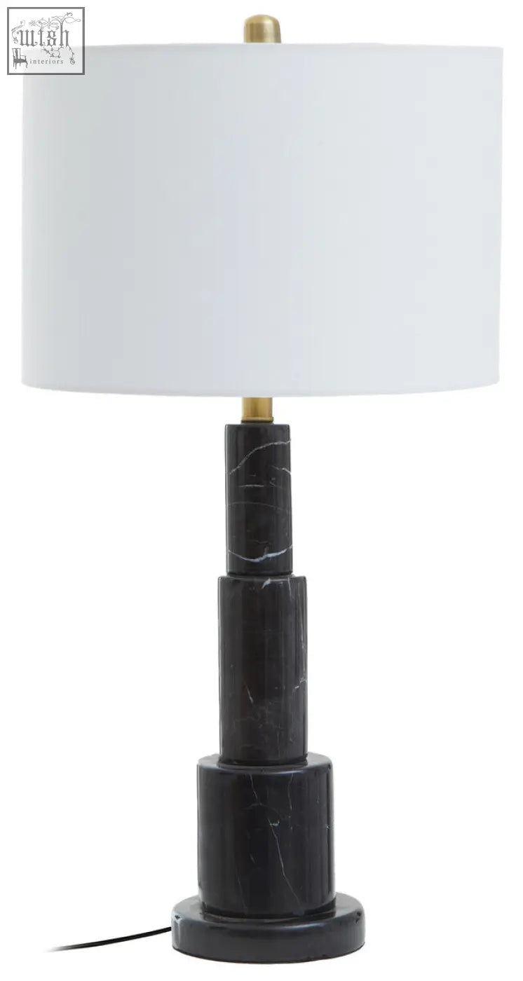 Elara black marble table lamp with black marble base, ivory shade, and gold-toned accents for stylish lighting
