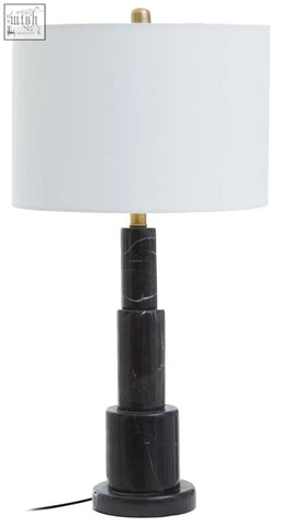 Elara black marble table lamp with black marble base, ivory shade, and gold-toned accents for stylish lighting