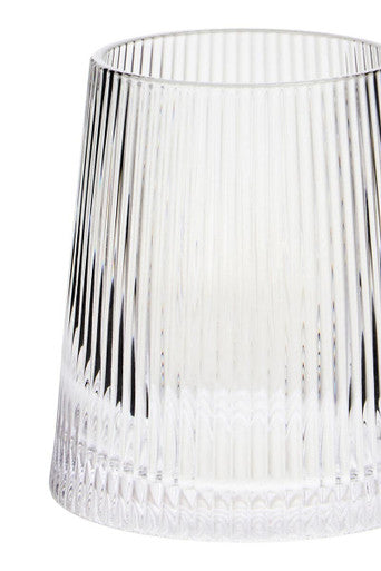 Clear glass Eldon set of four ribbed glass tumblers with vertical texture and scalloped base for stylish sipping