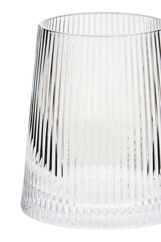 Clear glass Eldon set of four ribbed glass tumblers with vertical texture and scalloped base for stylish sipping