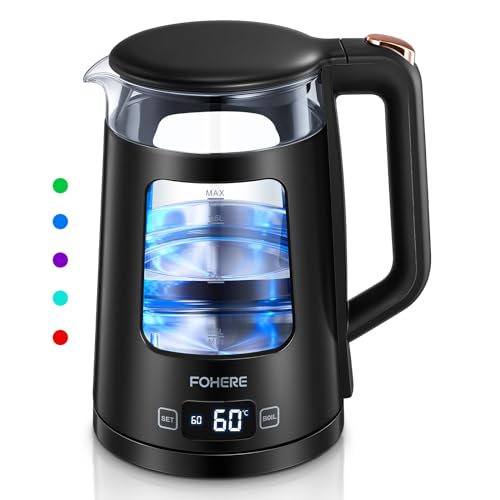 Black electric kettle glass tea kettle with digital display at 60c fast boil and 1 7l capacity