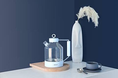 Clear glass electric kettle with white handle borosilicate glass ascot glass electric tea kettle by aicoo