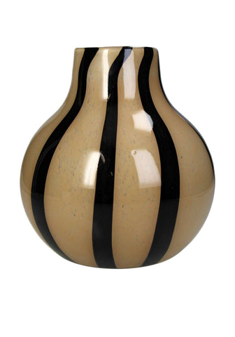 Elegant brown two toned striped vase glossy beige ceramic with bold black vertical stripes perfect for home decor