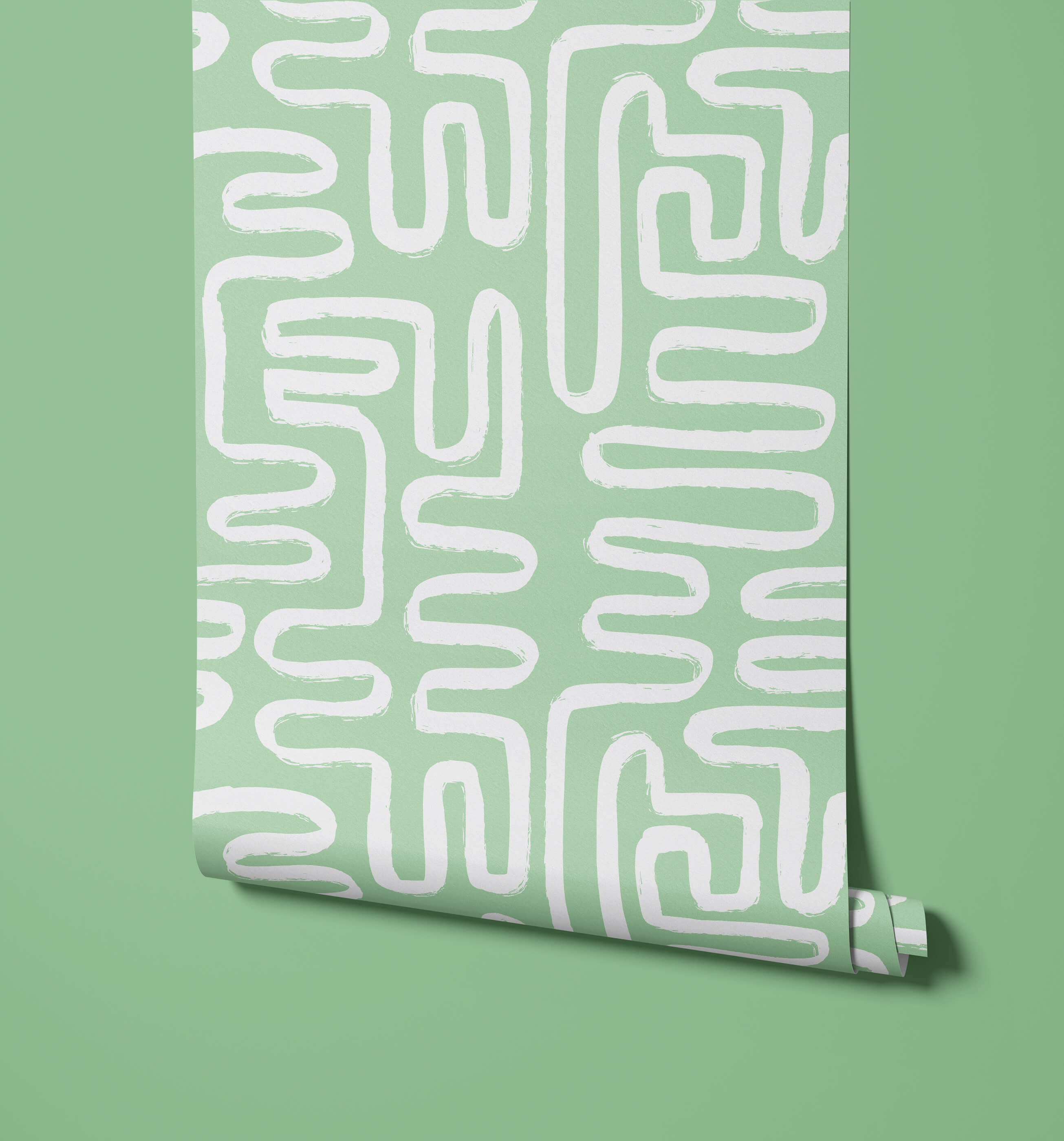Light green Element wallpaper with bold white abstract maze pattern for stylish wall decoration