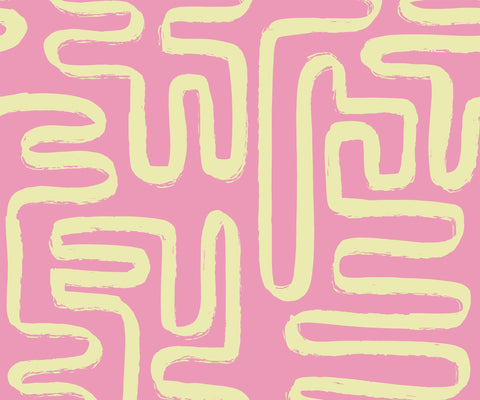 Element product with pastel pink background and hand-painted thick yellow maze lines pattern