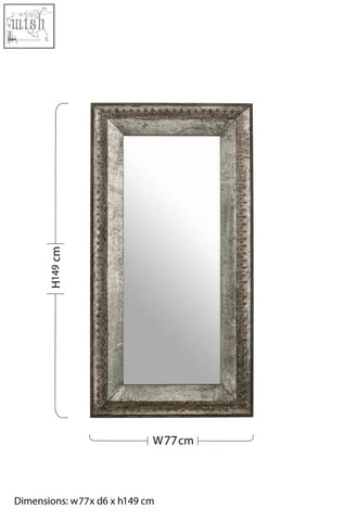 Silver-framed elementary antique grey wall mirror with a distressed ornate border ideal for grey wall decor