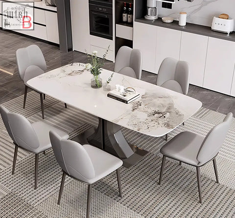 Elena dining table with white marble effect top and sleek metallic legs perfect for any modern dining space offering financing