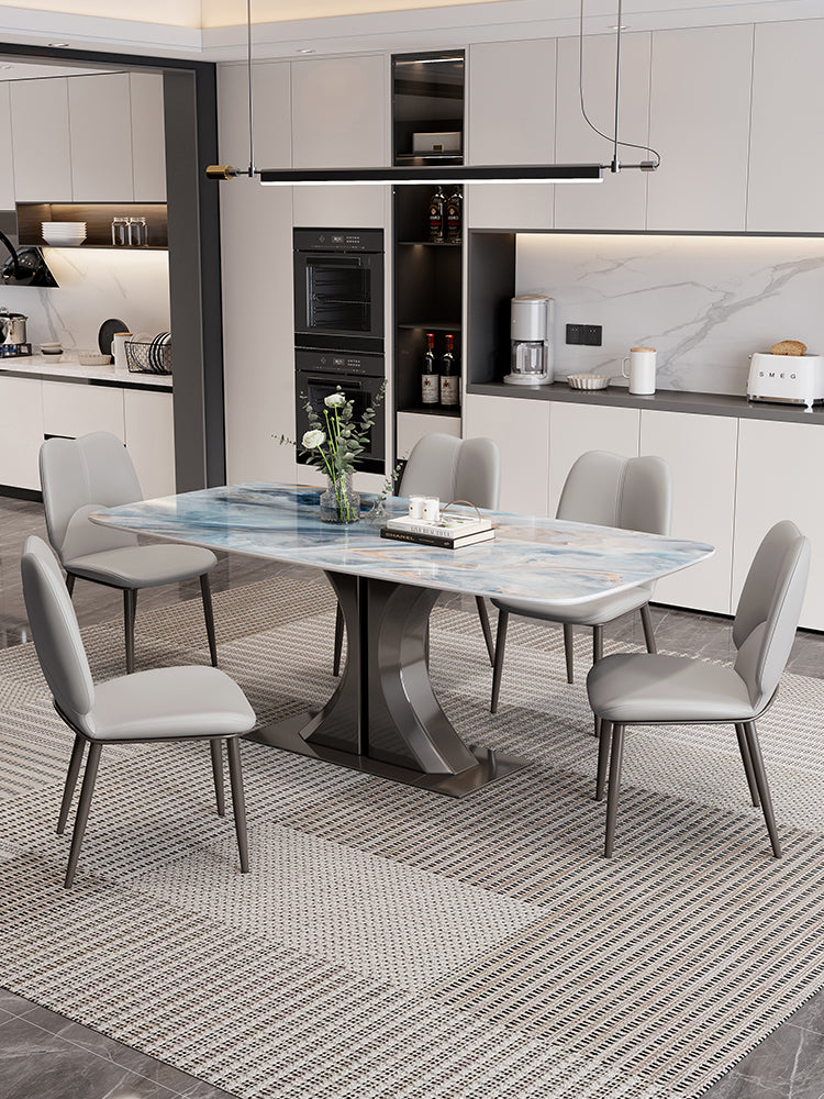 Elena dining table marble with modern marble effect top and dark metallic pedestal base ship and offer financing available