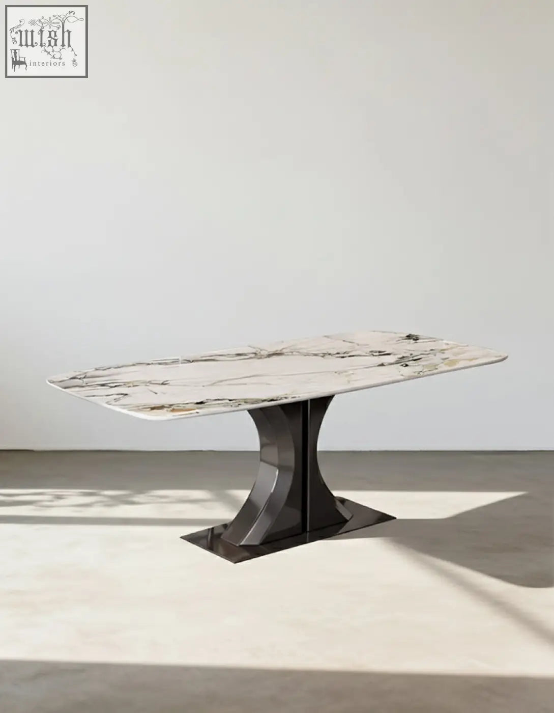 Elena dining table with white marble top gray gold veining and black metal base perfect for your dining space offer financing