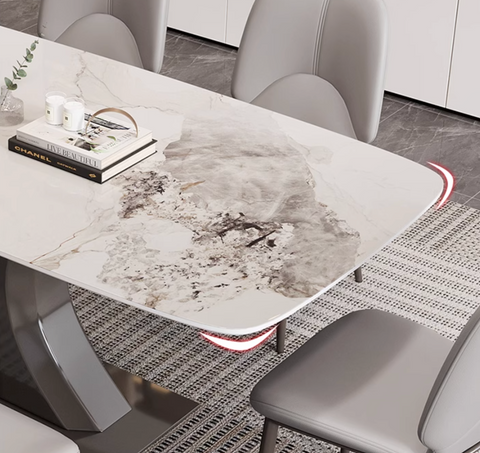 Modern rectangular elena dining table with white marble top and metallic legs available with offer financing and shipping cost details