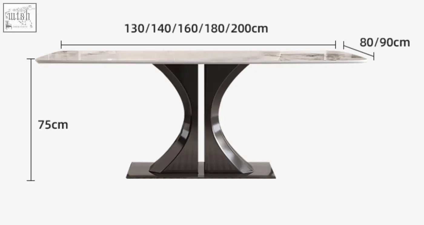 Elena dining table with sleek marble top and glossy black curved legs perfect for any dining space with low shipping cost