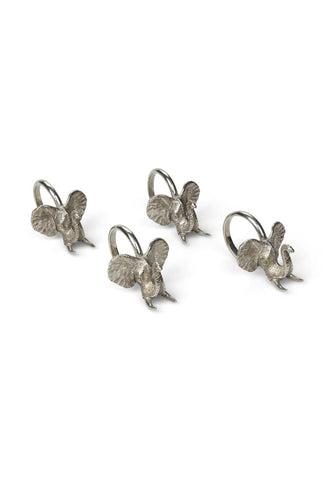Silver elephant safari pewter napkin rings with textured surfaces and looped metal bands set of 4