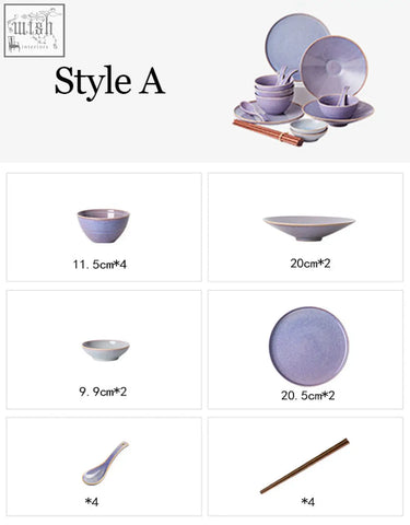 Lavender ceramic dinner set with subtle gold rim accents from the eliana dinner set purple collection