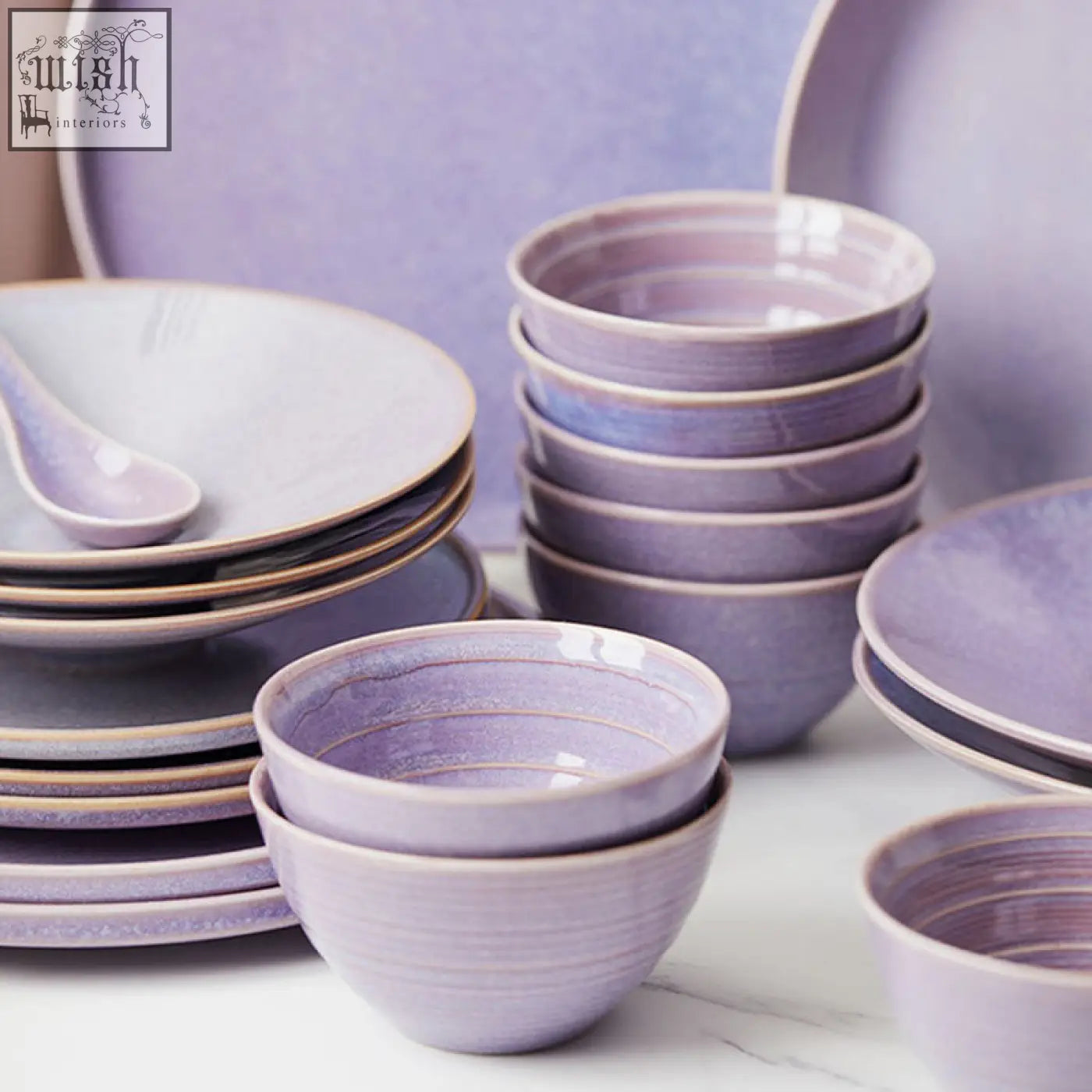 Stack of lavender ceramic bowls with textured rims from eliana dinner set perfect for stylish dining options