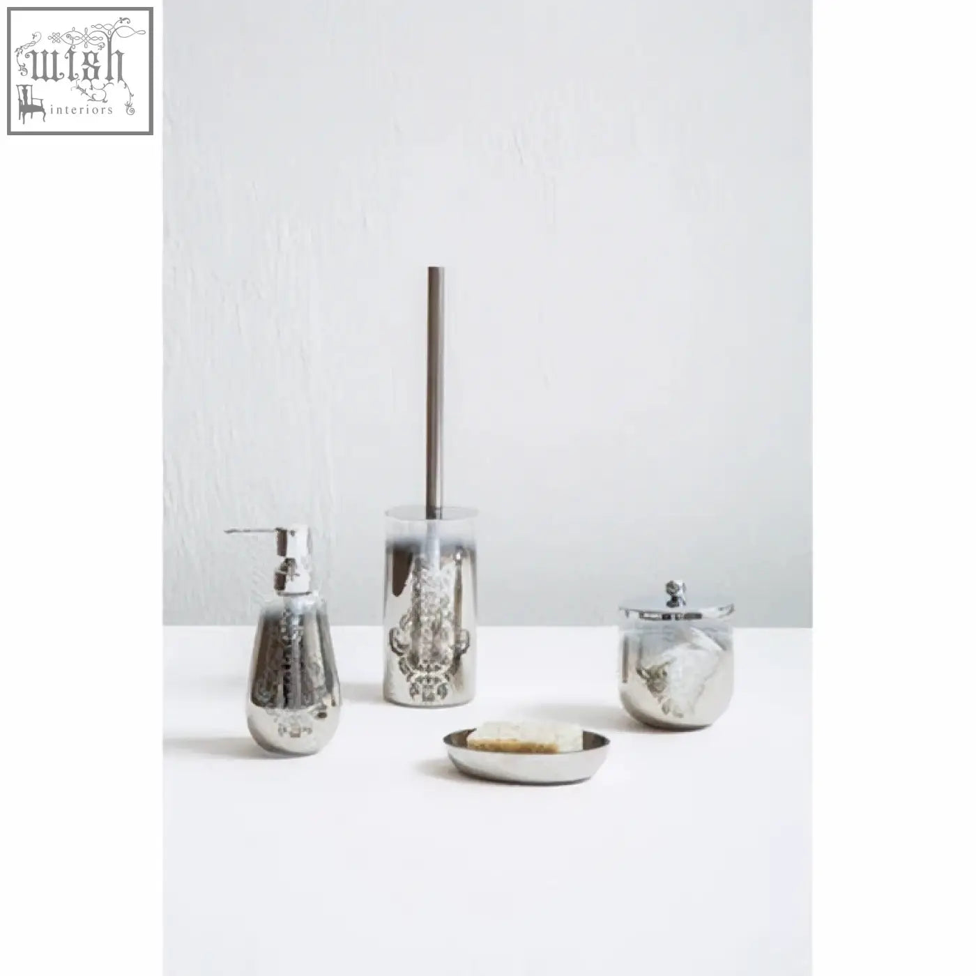 Silver ombre soap dispenser set with plastic pump head features sleek silver-toned modern design and subtle textures