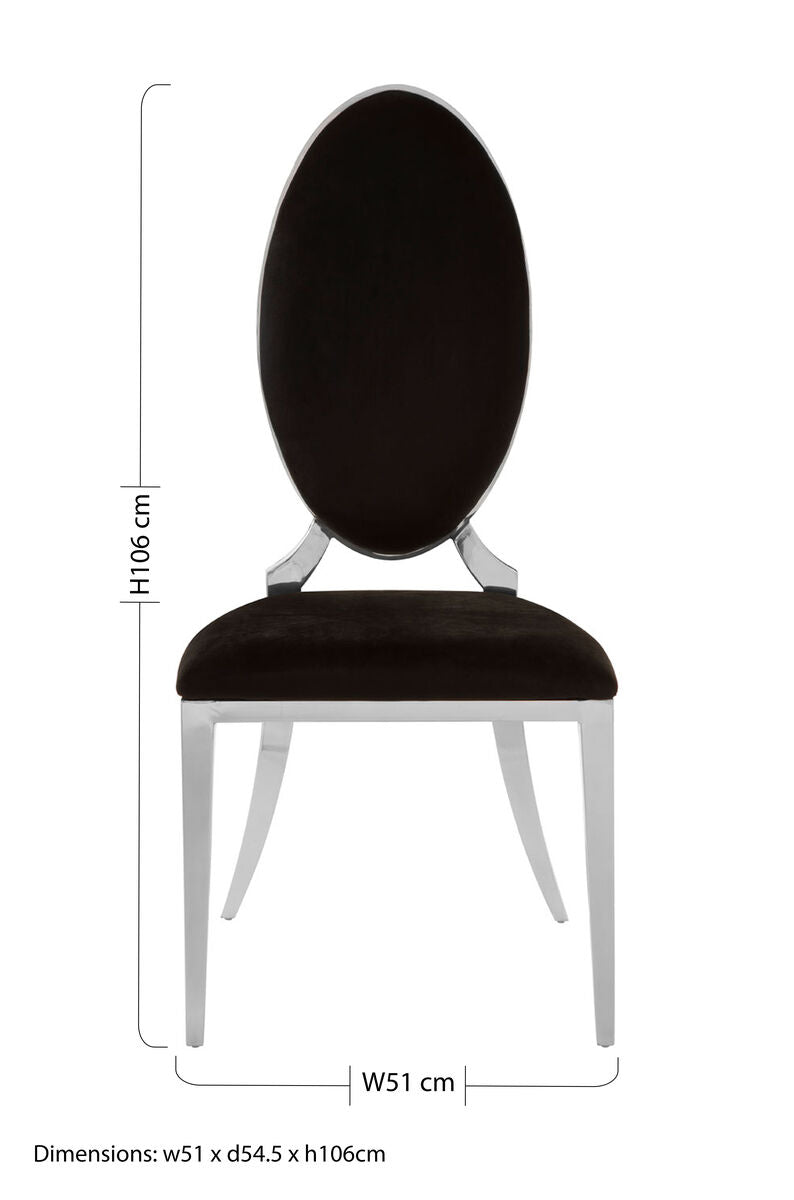 Eliza black velvet dining chair with sleek chrome frame and curved legs perfect for stylish black velvet dining seating