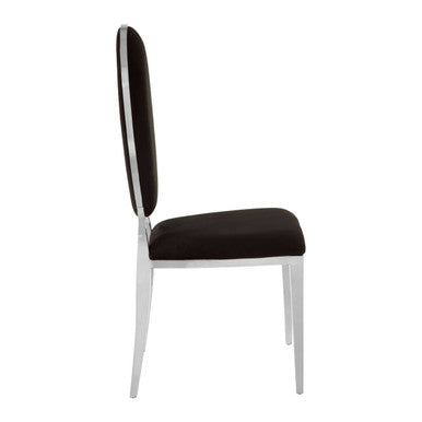 Eliza black velvet dining chair with black velvet upholstery and sleek chrome frame for modern dining spaces